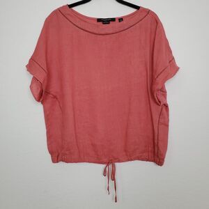 Andrew Marc New York Womens Top Size S Linen Dolman Sleeve Tie Front Boxy